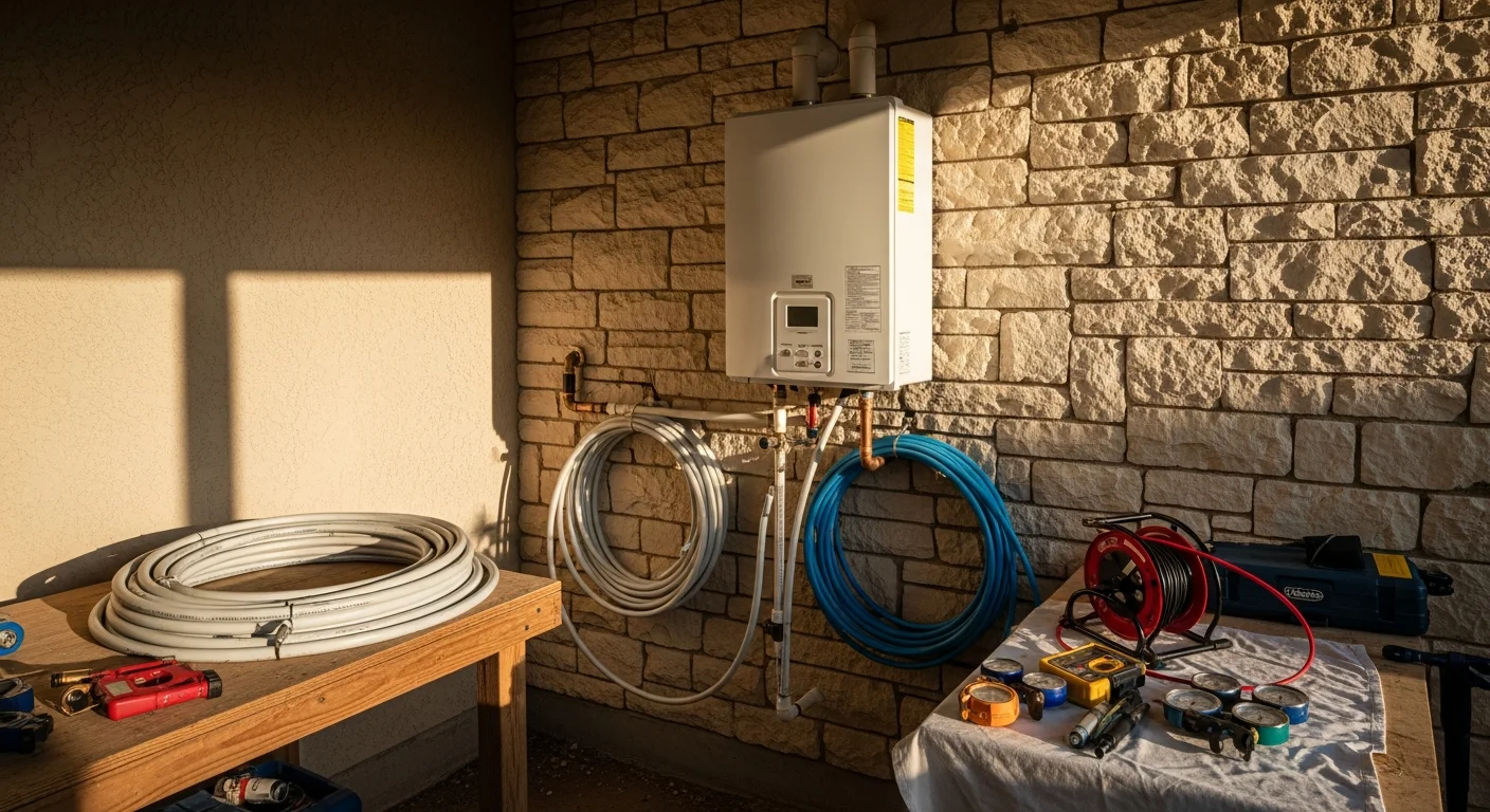 Professional plumber working on residential plumbing installation in New Braunfels